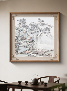 手绘山水国画正方形手工画
