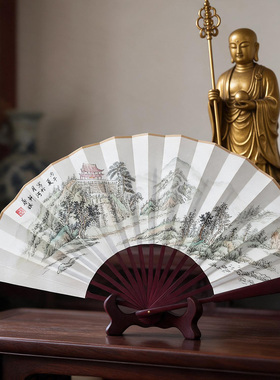 古风九华山手工画手绘玉竹折扇