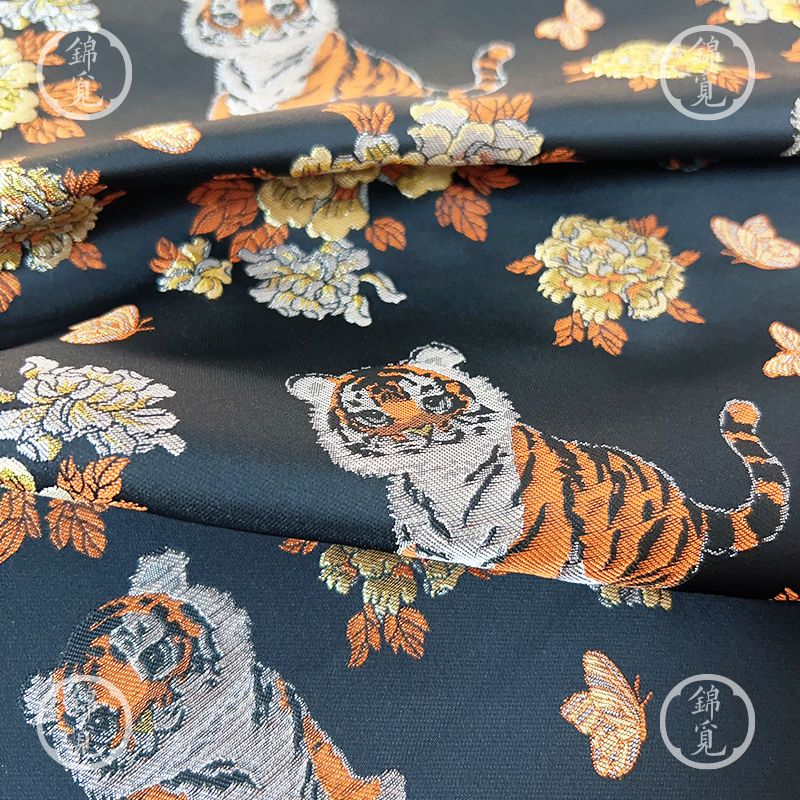国风老虎花卉提花面料新中式汉服旗袍布料织锦工艺,淘宝优惠券,粉丝福利购,淘宝优惠卷