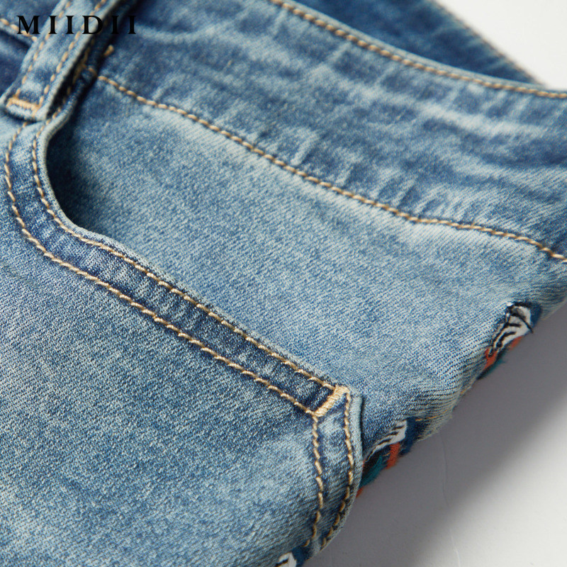 miidii /谜底新品侧缝菱形格牛仔裤 谜底牛仔裤
