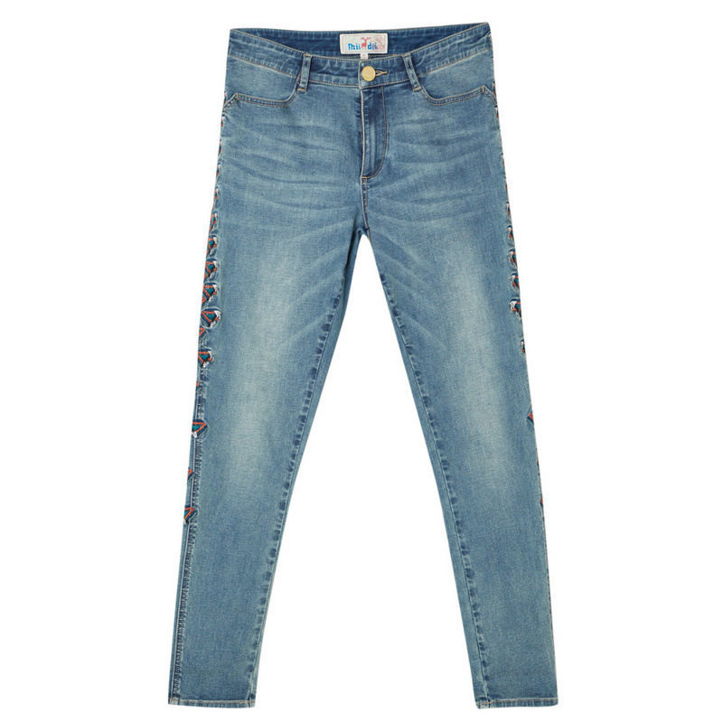 miidii /谜底新品侧缝菱形格牛仔裤 谜底牛仔裤