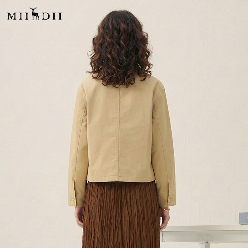 谜底撞色翻领外套长袖2026春季新品工装复古短款夹克女265MW5035,淘宝优惠券,粉丝福利购,淘宝优惠卷