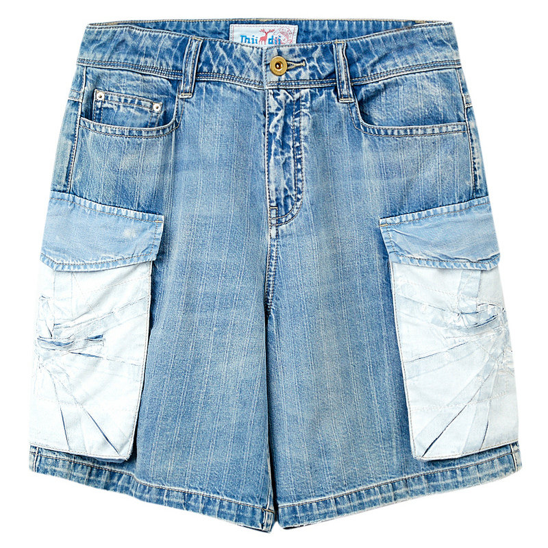 miidii /谜底20大口袋胶印宽松短裤 谜底牛仔裤