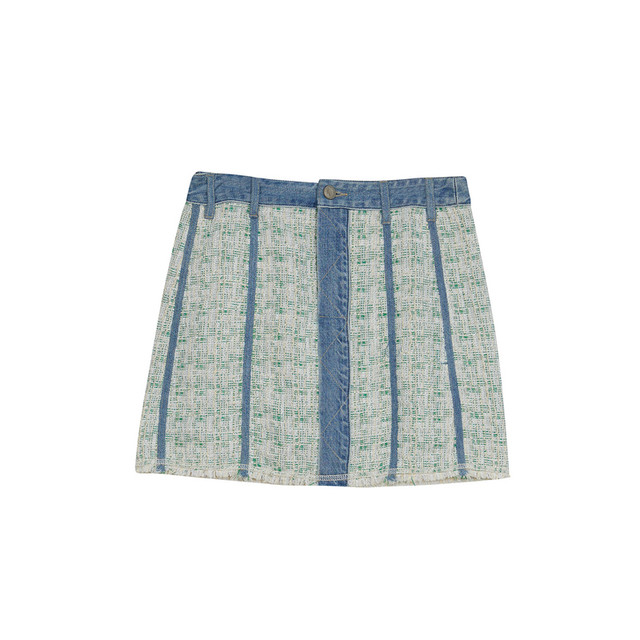 Mystery Denim Skirt Spring New Retro High Waist Splicing Design A-Type Skirt 241MB0131