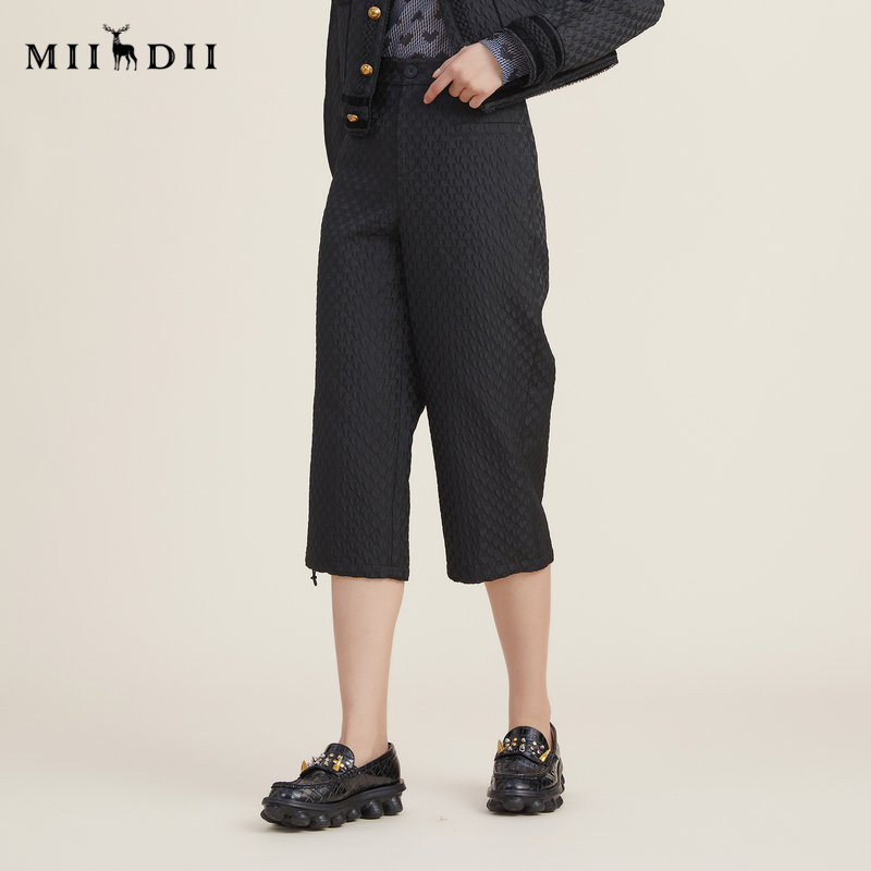 谜底直筒裤女2022秋新款立体爱心压花挺阔通勤裤子223MK1164 - 图0