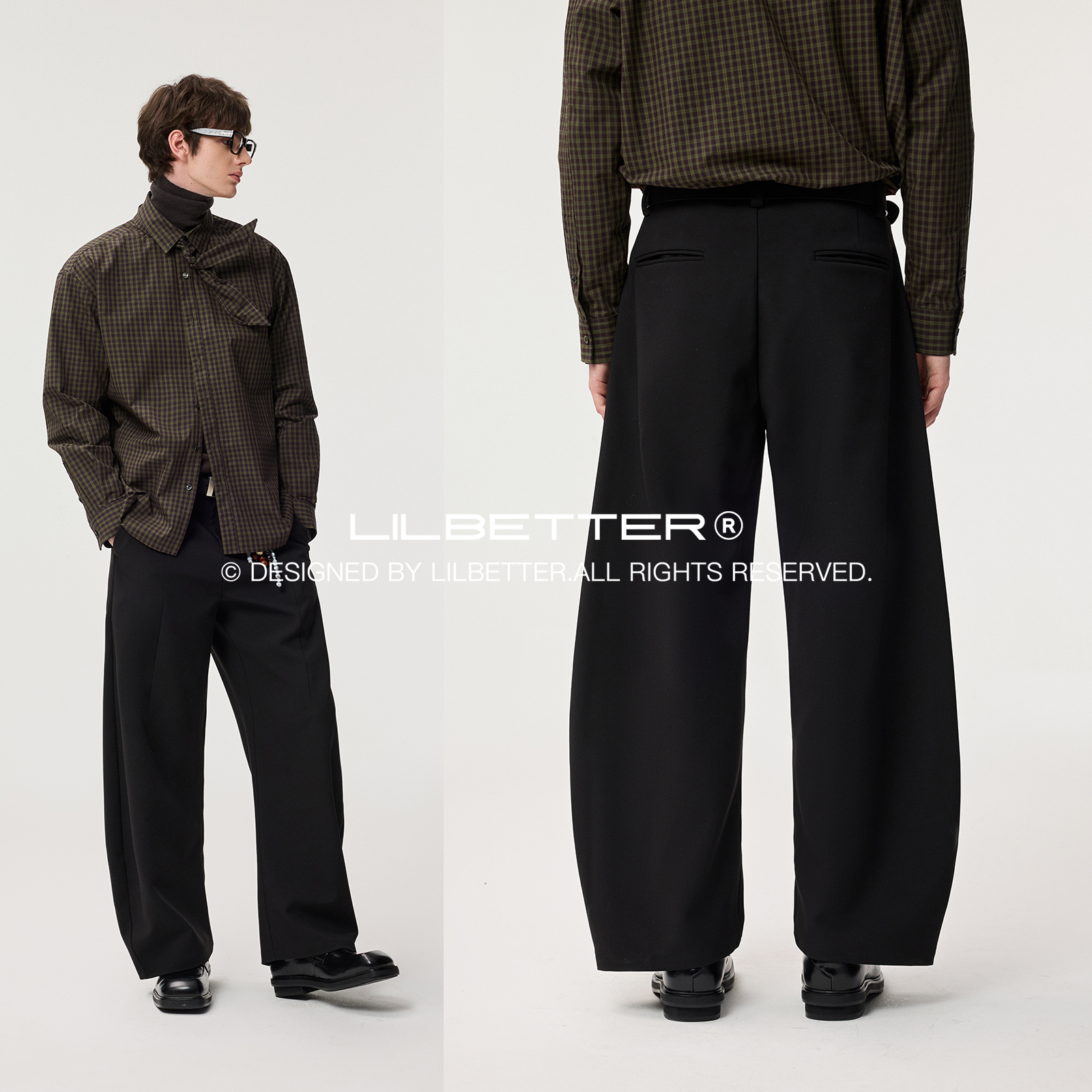 Lilbetter重磅加厚复合TR弯刀廓形西裤秋冬立体分割宽松休闲长裤 - 图0