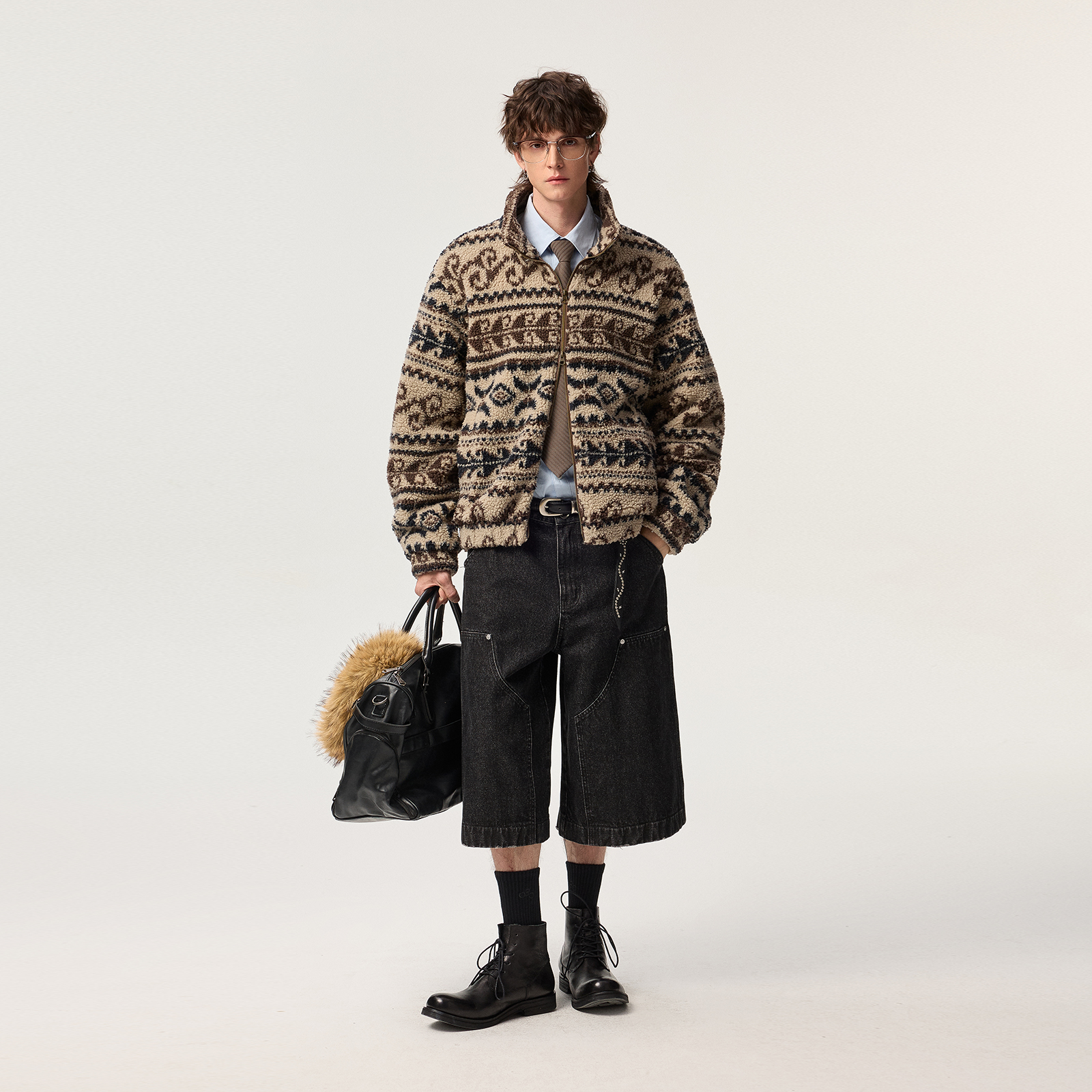 Lilbetter复古费尔岛摇粒绒夹克2025冬民族风毛绒保暖立领厚外套 - 图3