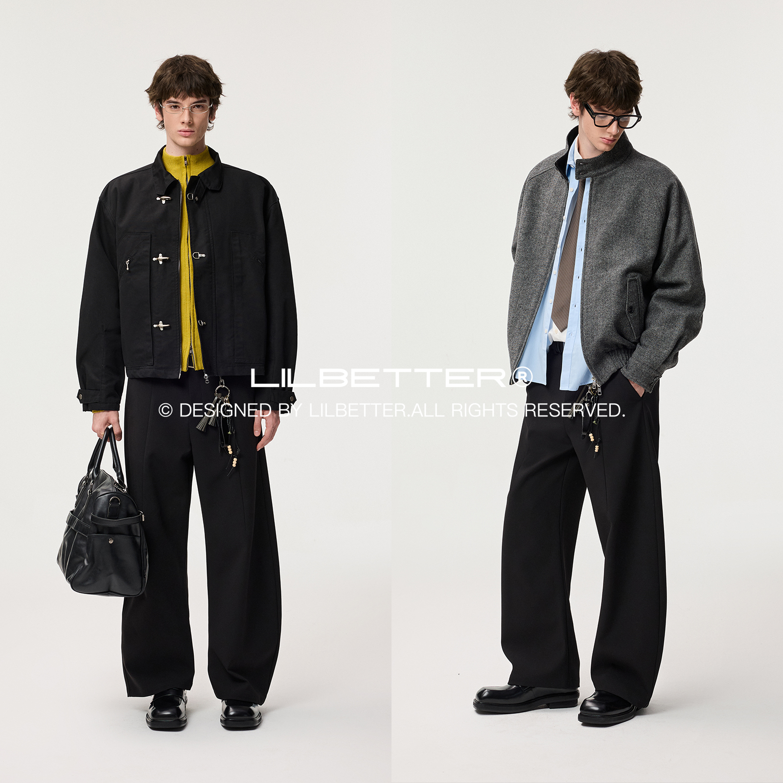 Lilbetter重磅加厚复合TR弯刀廓形西裤秋冬立体分割宽松休闲长裤 - 图1