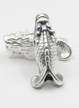 足银做旧复古鱼化龙红绳手链