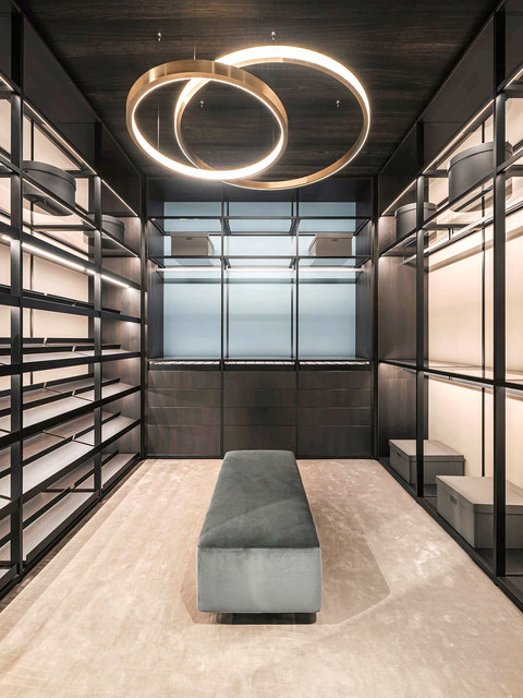 Modern glass wardrobe, aluminum and wood combined cloakroom, transparent wardrobe column frame, glass door wardrobe, whole house customization