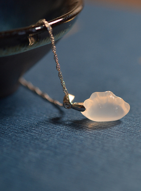 白玉髓纯银锁骨链立体饺子项链