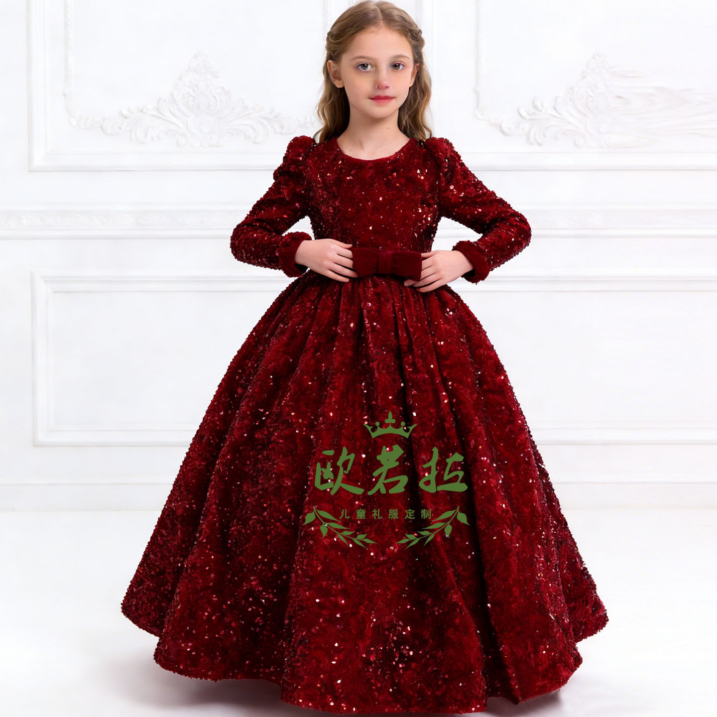 女童大提琴主持人钢琴演出晚礼服高端儿童生日宴会亮片长袖公主裙,淘宝优惠券,粉丝福利购,淘宝优惠卷