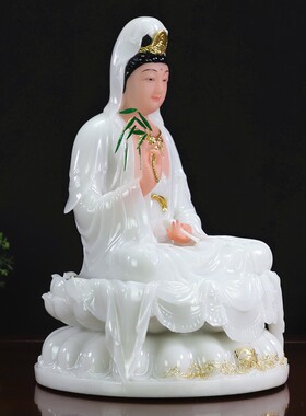 汉白玉观音居家中式家用滴水宝瓶描金南海观世音菩萨佛像摆件