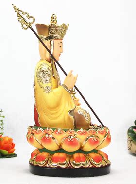 中式12/16寸佛堂七彩坐莲花地藏王菩萨桌面树脂人物佛像家居摆件