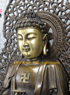 中式24寸真铜西方三圣阿弥陀佛大势至观世音菩萨佛堂桌面佛像摆件