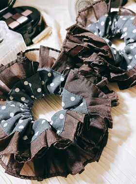 韩国进口东大门韩剧同款波点荷叶少女心大肠发圈皮筋头绳美拉德