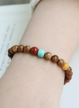原创「上椿山」新中式库克南红蜜蜡手链女文玩手串大气撞色木珠
