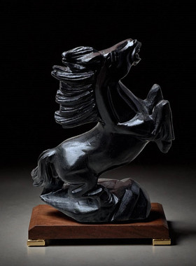 黑色石材马到成功摆件开业送礼