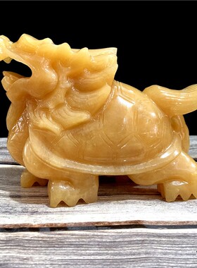 黄玉龙龟摆件招财店铺开业家居客厅风水龙头龟天然玉石装饰品中式