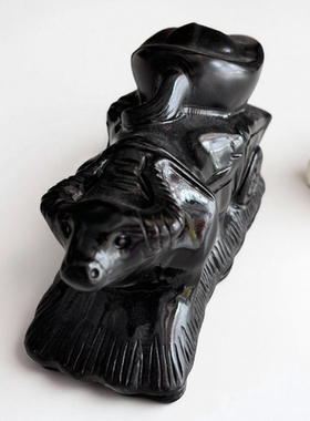 天然原石黑色牛拉车元宝摆件招财家居客厅玄关办公室桌装饰品送礼