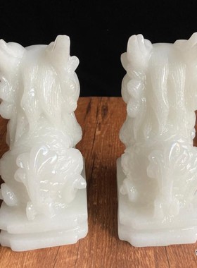 玉石麒麟摆件白玉祝福客厅新中式