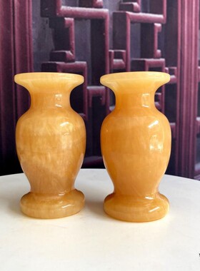 插花器皿电视柜纯手工米黄玉花瓶