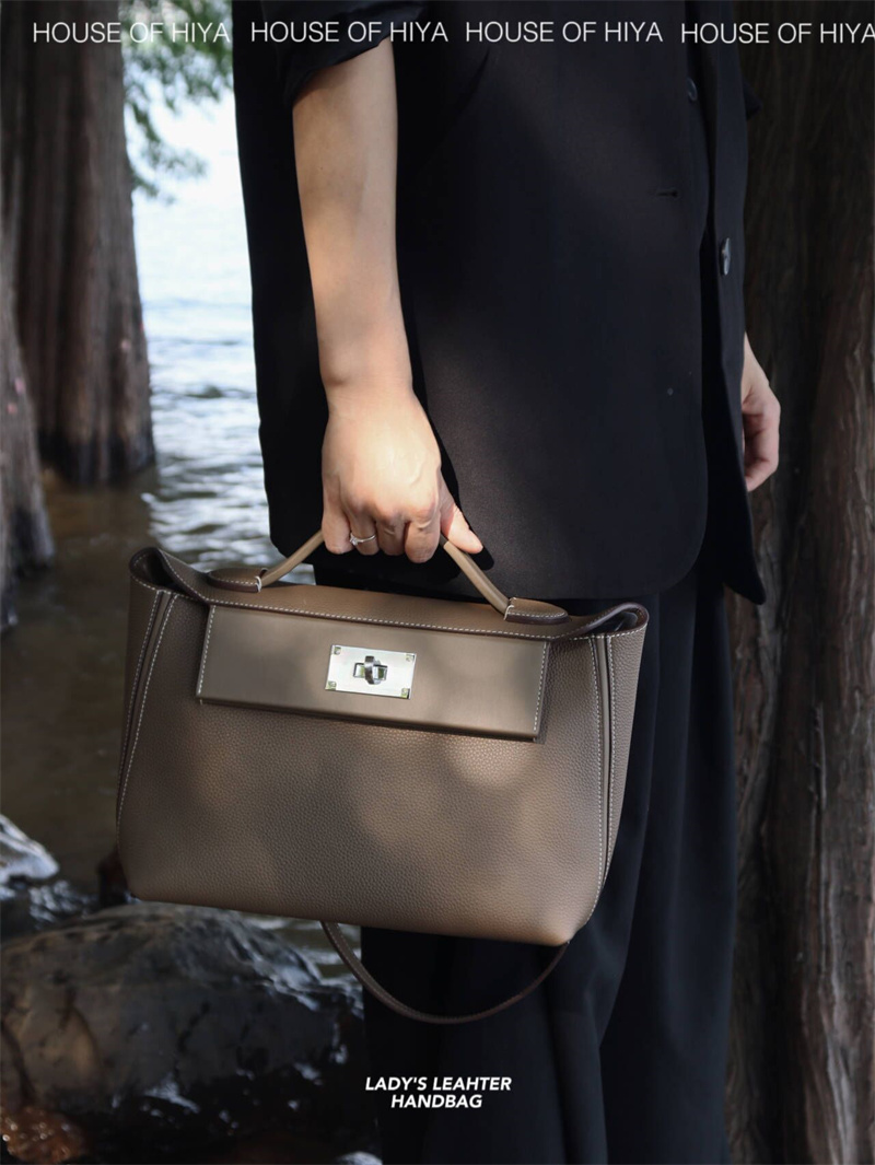 定制版大容量凯莉2424手提单肩真皮女包头层togo牛皮大象灰银扣29 - 图2