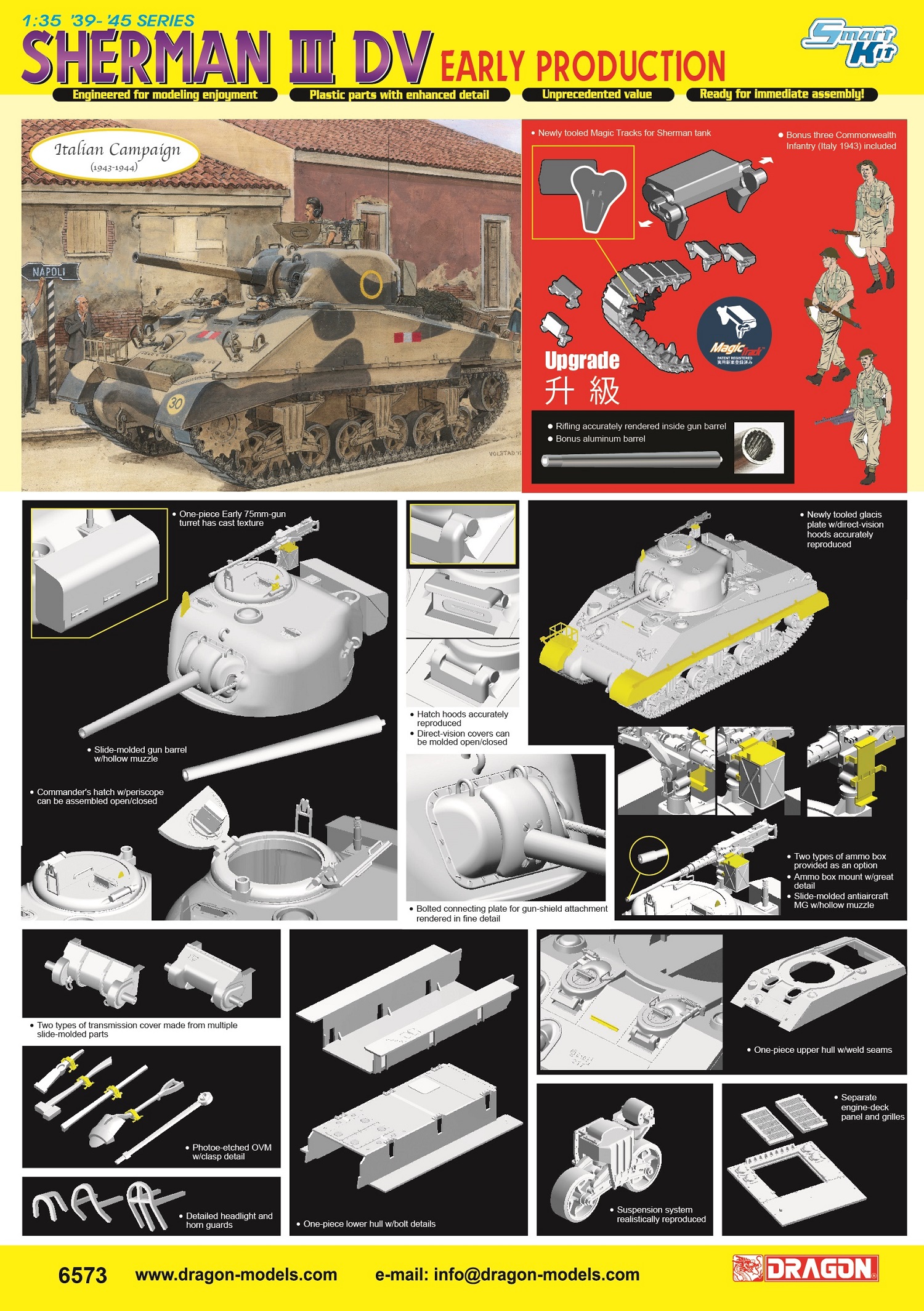 威龙 1/35 英国谢尔曼III坦克 DV型 早期型魔术履带含兵人  6573