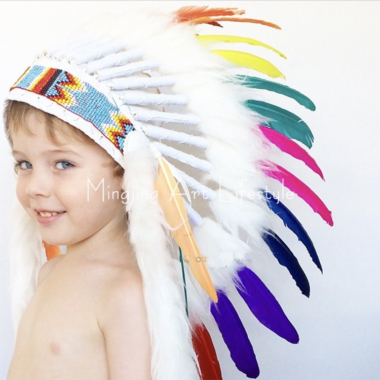 ins印第安羽毛头饰儿童帽子儿童成人拍照道具派对节日装饰头饰 - 图0