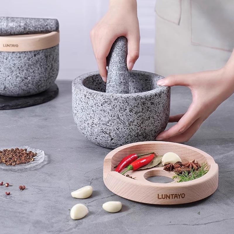 luntayo花岗岩石臼捣蒜器研磨器家用研钵调料中药研磨碗香料擂钵 - 图1