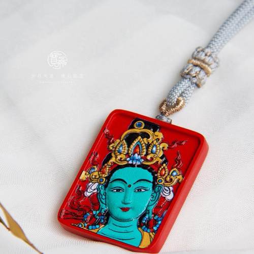 朱砂彩绘绿度母吊坠平安国风新中式本命年男女生挂件项链高含量 - 图3