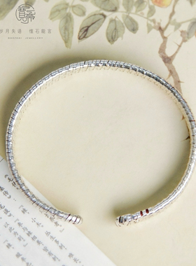 非遗药藤手镯999足银纯手工编制窄版手镯独家男女情侣款饰品礼品