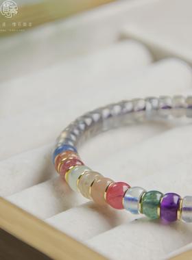 彩虹天然月光石拉长石手链