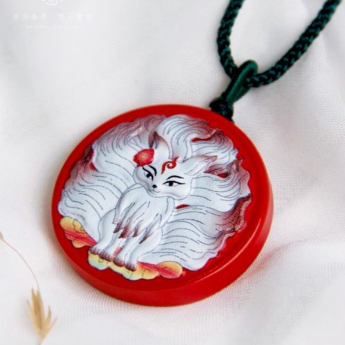 朱砂彩绘九尾狐吊坠项链挂件毛衣链男女款本命年礼物小众编绳 - 图2