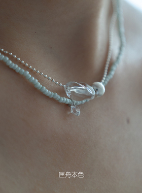 匡舟本色 法式复古高级感 透明冰糖水晶 天河石串珠叠戴双层项链