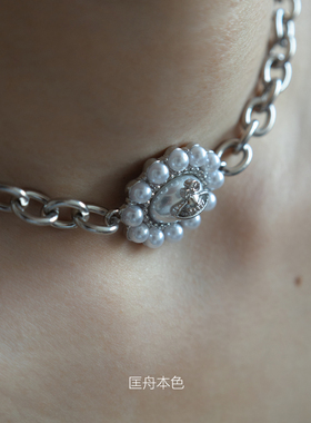 匡舟本色 中古回流 西太后土星珍珠镶嵌 复古巴洛克金属 锁骨项链