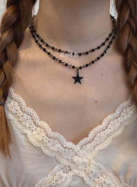 匡舟本色 小众设计 复古暗黑朋克赛博 星星五角星双层项链锁骨链