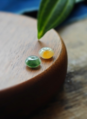 天然翡翠a货冰飘花冰黄冰橙圆珠手工配饰散珠diy配件飞碟鼓珠
