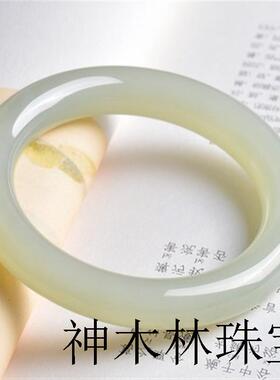 高端新疆和田玉冰晴水手镯少女高端青白玉细圆条年轻玉镯子叮当镯