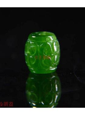 新疆和田碧玉珠子桶珠散珠雕刻菠菜绿手串配珠文玩配饰路路通吊坠