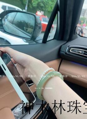天然新疆和田玉深晴水手镯女款细圆条美人镯显白湖水绿青海料镯子