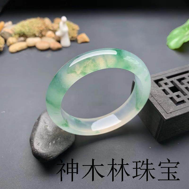 缅甸冰飘花贵妃兰半山半水翡翠玉镯戒面蛋面吊坠送女朋友百搭气质