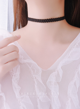 S925纯银项链项圈女微弹蕾丝颈链