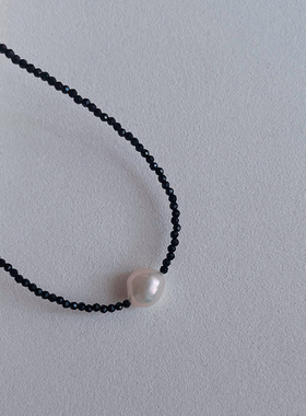 天然黑尖晶巴洛克淡水珍珠项链