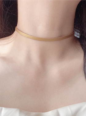 S925纯银金色银色皮绳项圈choker