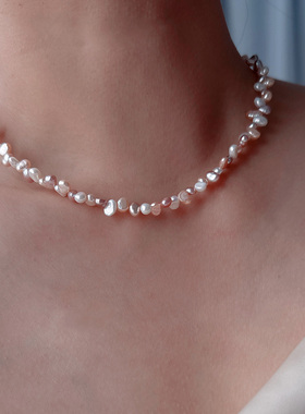 新款强光错位天然珍珠糖果色项链