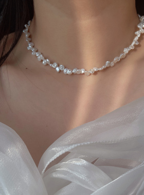 精品强光天然错孔小花瓣珍珠项链