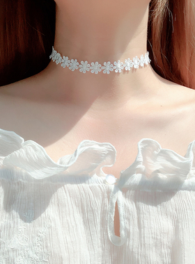 纯银花朵蕾丝精致choker颈链百搭