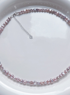 稀有强光粉紫色天然淡水珍珠项链