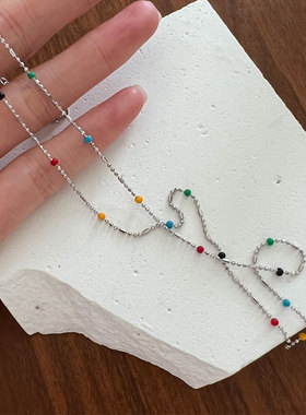 纯银极细彩虹豆豆项链IU同款简约